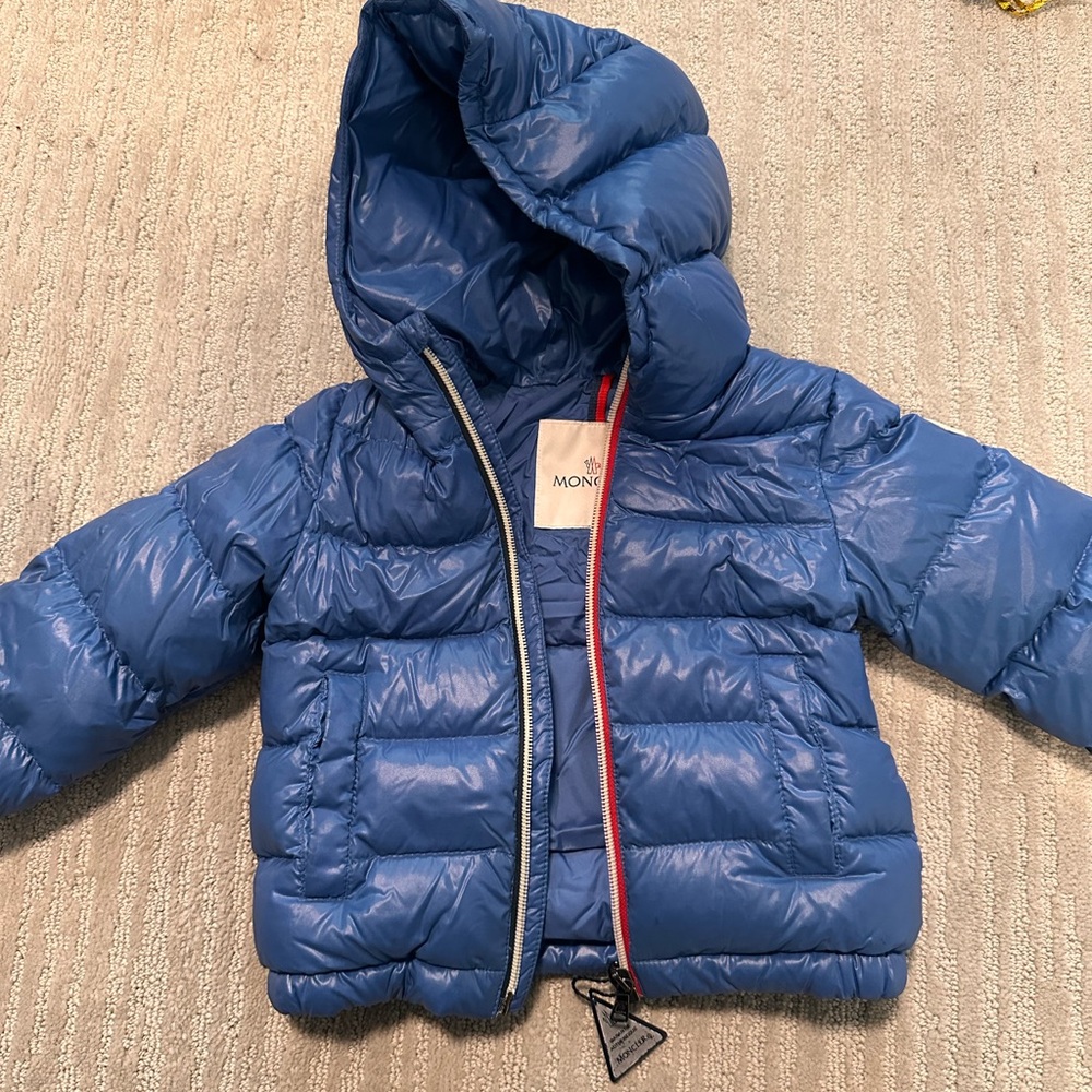 Moncler Navy Puffer Jacket with Red Accents